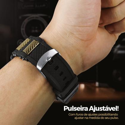 Imagem de Relogio Masculino Aço Banhado + Caixa + Crucifixo Cordão catolico presente silicone religioso dourado social ouro grumet