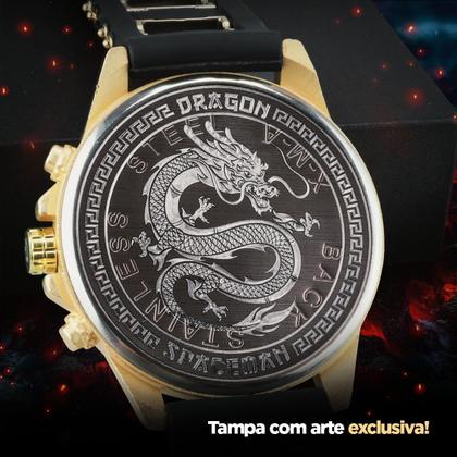 Imagem de Relógio Masculino Aço Inox Banhado a Ouro Edição Limitada + Caixa - Orizom Spaceman Dragon