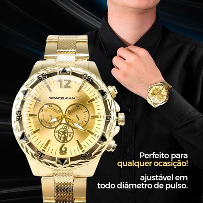 Imagem de Relogio Masculino Aço Inox Dourado + Pulseira crucifixo robusto resistente catolico cordao presente grumet silicone