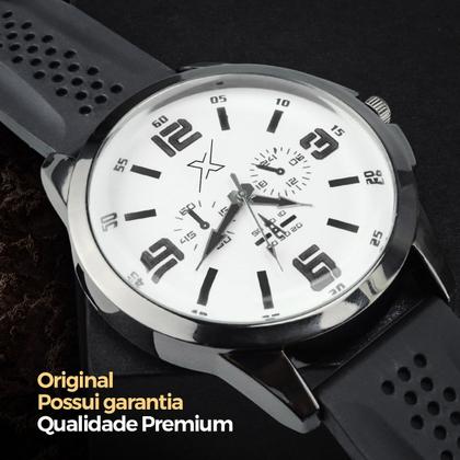 Imagem de relogio masculino aço inox preto qualidade premium + caixa analogico presente preto pulseira ajustável ponteiro original