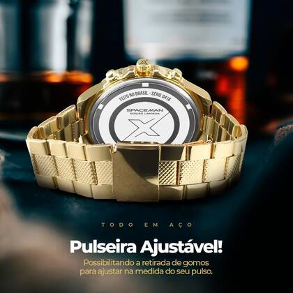 Imagem de relogio masculino aço inoxidável dourado caixa premium grande original presente analogico social pesado casual ponteiro