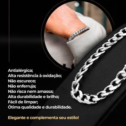 Imagem de relogio masculino aço prata + pulseira + corrente analogico presente inoxidável ponteiro religioso pesado social grande