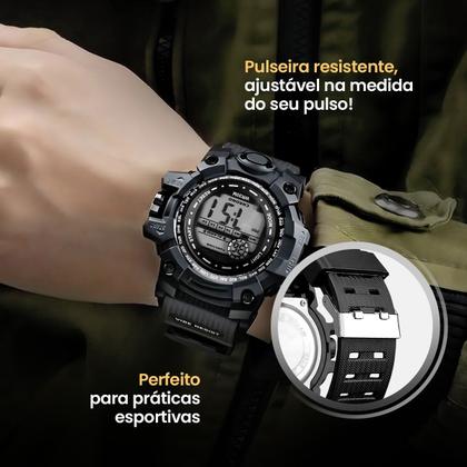Imagem de relogio masculino aco preto digital + cordao ajustavel ponteiro grande autentico silicone social led original pesado