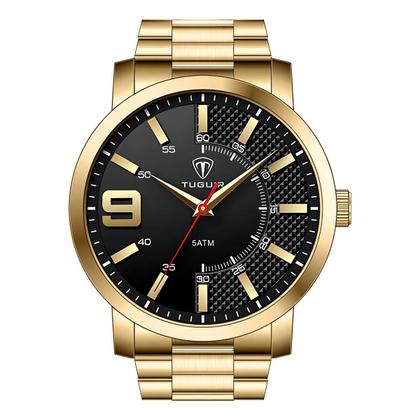 Imagem de Relógio Masculino Analógico de Pulso com Caixa e Pulseira de Aço Inoxidável Dourado e Preto Social Casual Luxo Elegante Tuguir