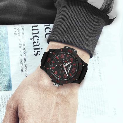Imagem de Relógio Masculino Analógico de Pulso com Pulseira de Silicone à Prova D Água Redondo Casual Preto e Vermelho Mormaii