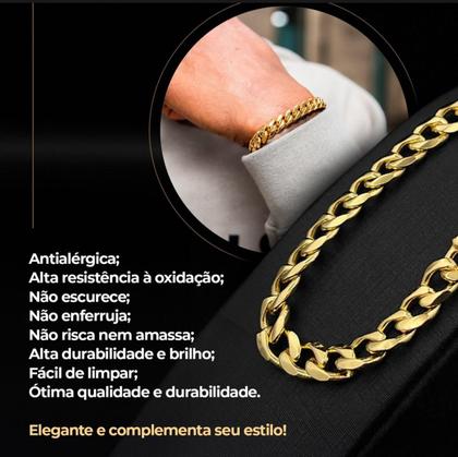 Imagem de Relógio Masculino Analógico Prova D'água + Kit Corrente Pulseira Banhado