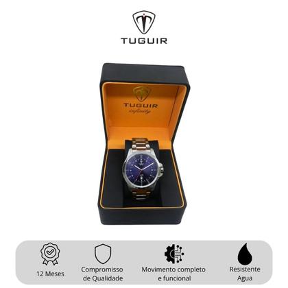 Imagem de Relógio Masculino Analógico Tuguir Infinity 6117H Resistente à água 5 ATM Preto Caixa em Aço Prata Pulseira de Aço Visor Cristal Mineral Redondo