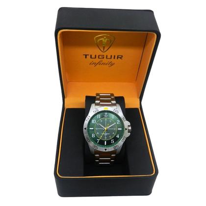 Imagem de Relógio Masculino Analógico Tuguir Infinity 9167F Resistente à água 5 ATM Verde Caixa em Aço Prata Pulseira de Aço Visor Cristal Mineral Redondo