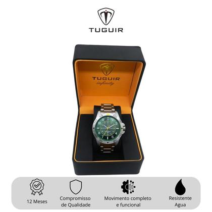 Imagem de Relógio Masculino Analógico Tuguir Infinity 9167F Resistente à água 5 ATM Verde Caixa em Aço Prata Pulseira de Aço Visor Cristal Mineral Redondo