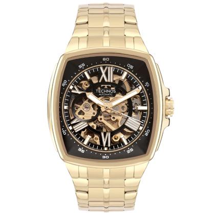 Imagem de Relógio Masculino Automático de Pulso Dourado Quadrado com Caixa e Pulseira de Aço Inoxidável à Prova D Água Luxo Elegante Casual Social Technos
