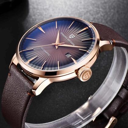 Imagem de Relógio Masculino Automático Dourado Pagani Design - Pulseira de Couro à Prova d'Água