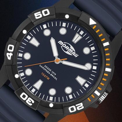 Imagem de Relógio Masculino Azul e Preto Analógico de Pulso com Pulseira de Silicone à Prova D Água Casual Mormaii