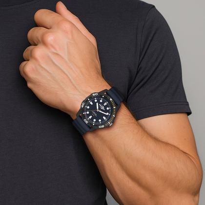 Imagem de Relógio Masculino Azul e Preto Analógico de Pulso com Pulseira de Silicone à Prova D Água Casual Mormaii