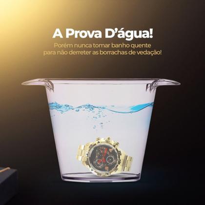 Imagem de Relogio Masculino Banhado a Ouro 18K Prova D água + Kit Corrente Pulseira + Caixa