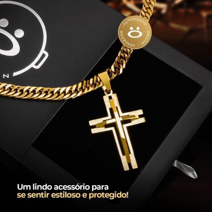 Imagem de Relogio Masculino Banhado Aço + Pulseira + Caixa + Cordão