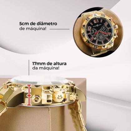 Imagem de relogio masculino banhado + oculos sol + pulseira + cordão grumet aço inoxidável qualidade premium analogico casual