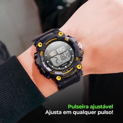 Imagem de relogio masculino + caixa original data robusto alarme ajustavel cronometro preto esportivo grande