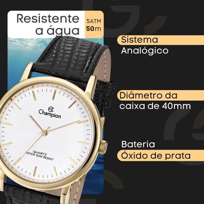 Imagem de Relogio Masculino Champion Analogico Aço Inoxidavel Dourado Pulseira Couro Original Resistente a Agua 1 Ano de Garantia CN20042B