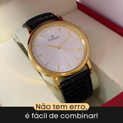 Imagem de Relogio Masculino Champion Analogico Aço Inoxidavel Dourado Pulseira Couro Original Resistente a Agua 1 Ano de Garantia CN20042B