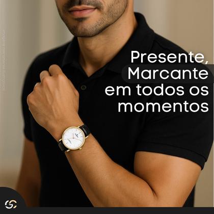 Imagem de Relogio Masculino Champion Analogico Aço Inoxidavel Dourado Pulseira Couro Original Resistente a Agua 1 Ano de Garantia CN20042B