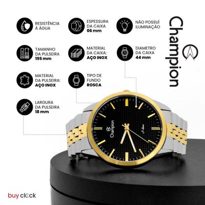 Imagem de Relógio Masculino Champion Bicolor Aço Inoxidável Mostrador Preto Original Resistente à Água CN21149P