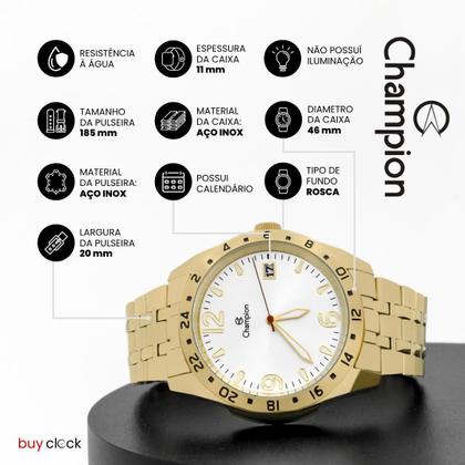 Imagem de Relógio Masculino Champion Dourado Aço Inoxidável Mostrador Branco Original Reisstente à Água CA31220H