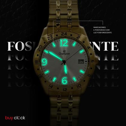 Imagem de Relógio Masculino Champion Dourado Aço Inoxidável Mostrador Branco Original Reisstente à Água CA31220H