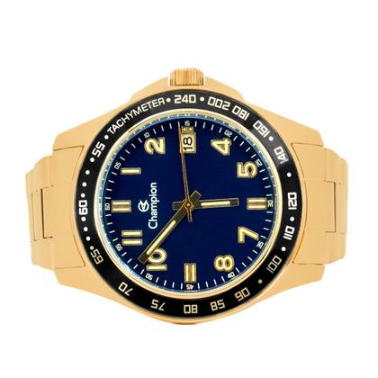 Imagem de Relógio Masculino Champion Dourado Aço Mostrador Azul Original Resistente à Água CA31328N