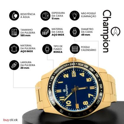Imagem de Relógio Masculino Champion Dourado Aço Mostrador Azul Original Resistente à Água CA31328N