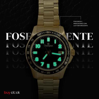 Imagem de Relógio Masculino Champion Dourado Aço Mostrador Azul Original Resistente à Água CA31328N