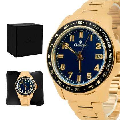 Imagem de Relógio Masculino Champion Dourado Aço Mostrador Azul Original Resistente à Água CA31328N