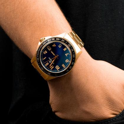 Imagem de Relógio Masculino Champion Dourado Aço Mostrador Azul Original Resistente à Água CA31328N