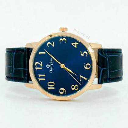 Imagem de Relógio Masculino Champion Dourado Caixa Aço Pulseira material sintético Mostrador Azul Original Resistente à Água CN2064OR