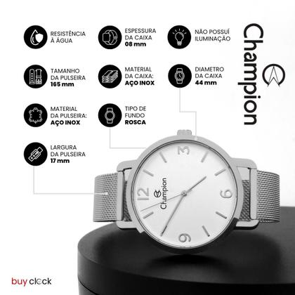Imagem de Relógio Masculino Champion Prata Aço Inoxidável Mostrador Branco Original Resistente à Água CN21434Q