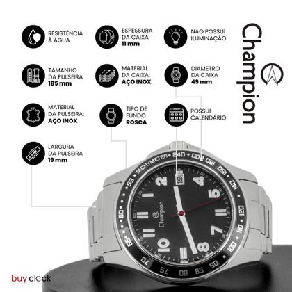 Imagem de Relógio Masculino Champion Prata Aço Inoxidável Mostrador Preto Original Resistente à Água CA31328T