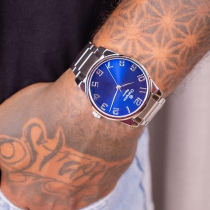 Imagem de Relógio Masculino Champion Prata Azul CN27652F Prova D'Água