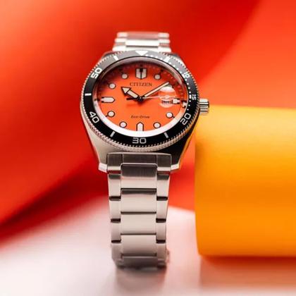 Relógio Masculino Citizen Aw1760-81x Eco-drive Fundo Laranja