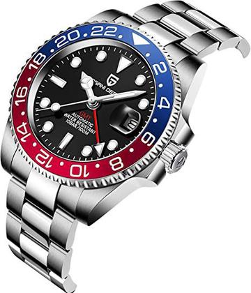 Imagem de Relógio masculino de aço inoxidável Pagani Design GMT automático de vidro safira moderno negócios, Azul, vermelho