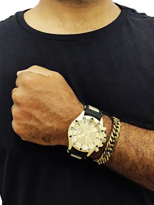 Imagem de Relógio Masculino De Pulso Grande Dourado Com Pulseira Corrente Masculina Ideal Para Presente