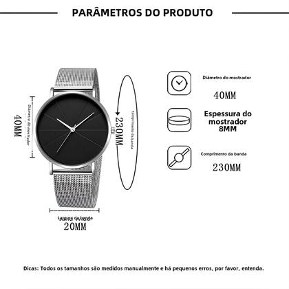 Imagem de Relógio Masculino de Quartzo com Pulseira de Aço Inoxidável - Calendário