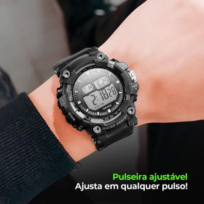 Imagem de relogio masculino digital alarme prova dagua silicone preto resistente qualidade premium esportivo cronometro data