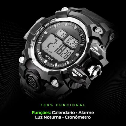 Imagem de relogio masculino digital alarme prova dagua silicone preto resistente qualidade premium esportivo cronometro data