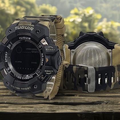 Imagem de Relogio Masculino Digital de Pulso com Pulseira de Silicone com Resistêcia à Água em 5 ATM Esportivo Militar Tático Camuflado Marrom Tuguir