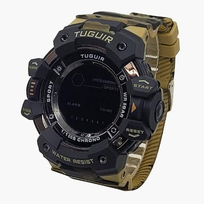 Imagem de Relogio Masculino Digital de Pulso com Pulseira de Silicone com Resistêcia à Água em 5 ATM Esportivo Militar Tático Camuflado Marrom Tuguir