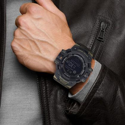 Imagem de Relogio Masculino Digital de Pulso com Pulseira de Silicone com Resistêcia à Água em 5 ATM Esportivo Militar Tático Camuflado Marrom Tuguir