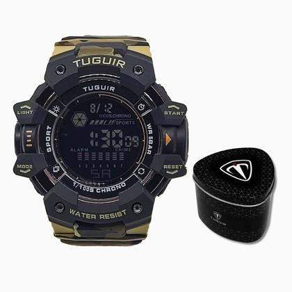 Imagem de Relogio Masculino Digital de Pulso com Pulseira de Silicone com Resistêcia à Água em 5 ATM Esportivo Militar Tático Camuflado Marrom Tuguir