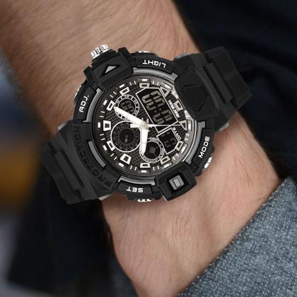 Imagem de Relógio Masculino Digital e Analógico Preto de Pulso com Pulseira de Silicone à Prova D Água Resistente Shock Esportivo Militar Tático Mormaii