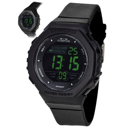 Imagem de Relógio Masculino Digital Preto de Pulso com Pulseira de Silicone à Prova D Água Shock Militar Tático Cosmos
