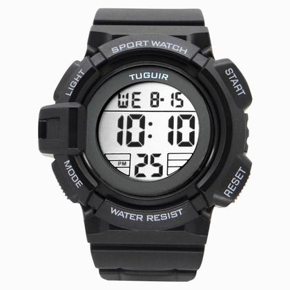 Imagem de Relógio Masculino Digital Preto Esportivo de Pulso com Pulseira de Silicone Resistente à Água 5 ATM Redondo Sock Tático Militar Tuguir