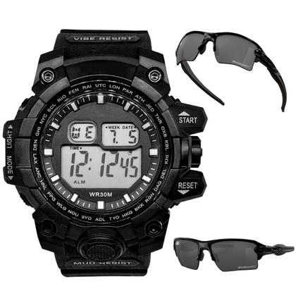 Imagem de relogio masculino digital prova dagua + oculos uv proteção resistente pulseira ajustavel data alarme qualidade premium